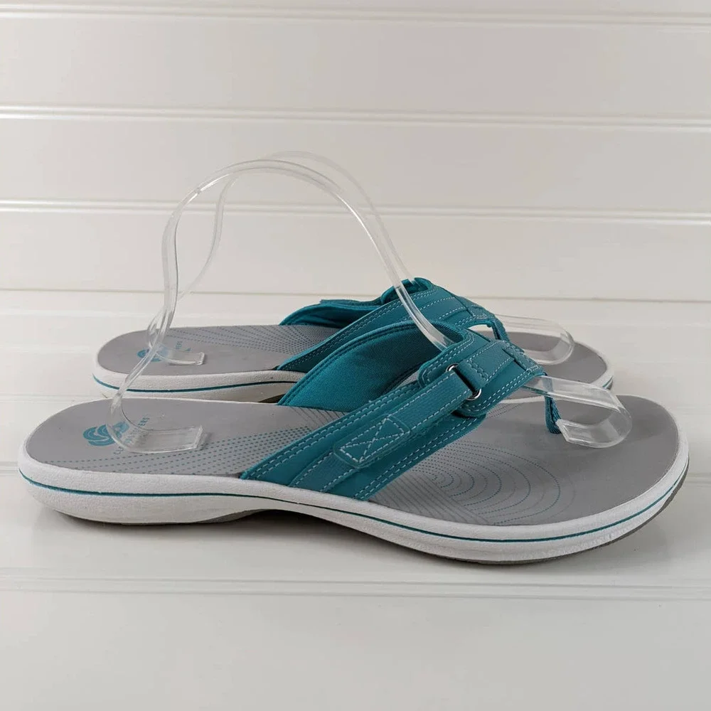 Clarks Cloudsteppers Breeze Sea Aqua Slip On Thong Flip Flop Sandals Size 12